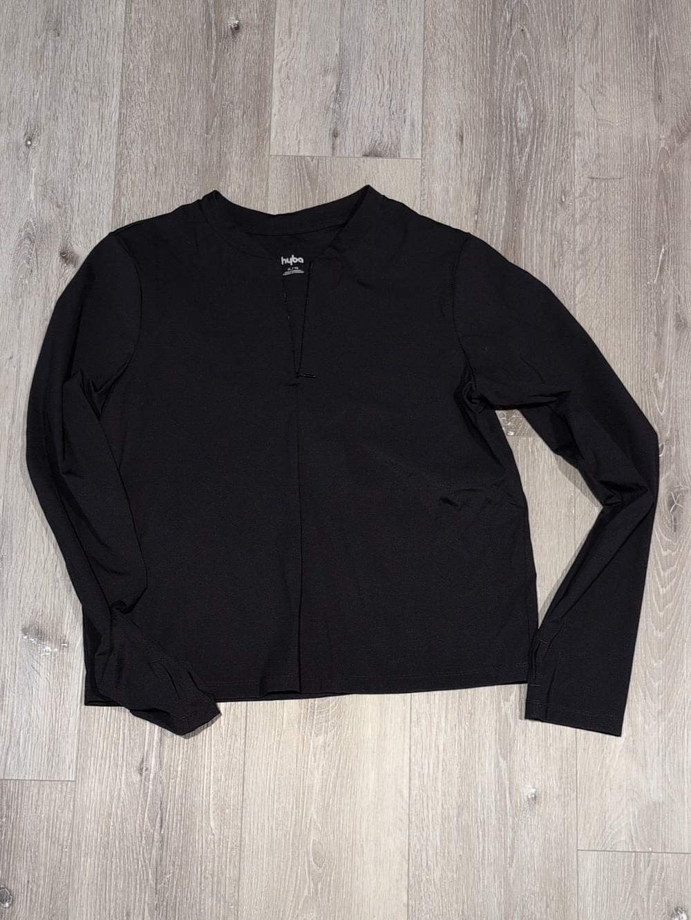 Black Long-Sleeve Top With Quarter Zip Neckline